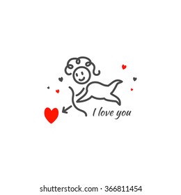 Line style vector illustration. Happy Valentine's day decorative element for greetings card, labels, badges, illustrations, banners, flyers and other types of design.