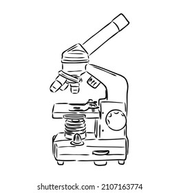 Line style vector illustration of microscope. Logo of microscope. Vector illustration