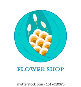 Line style vector logo with beautiful flowers. Branding design element - isolated and easy to use.