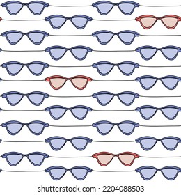 Line style vector sunglasses icon seamless pattern. Linear continuous hand drawn illustration. Wallpaper, graphic background, fabric, print, wrapping paper.