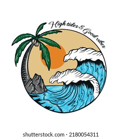 Line style vector surfing badge. For t-shirt prints, posters and other uses.