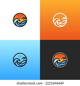 Line style vector surfing badge. For t-shirt prints, posters and other uses.