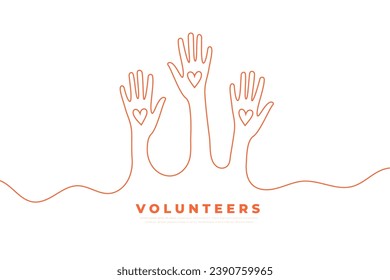 line style volunteers assistant hands up with heart design vector