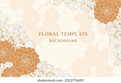 Line style white and light brown flowers pattern background.