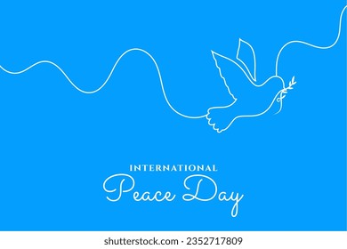 line style world peace day card with flying bird and olive leaf vector