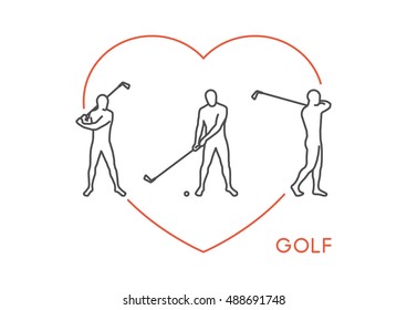 Line stylish logo for golf. Open path. Vector outline figure golfer.