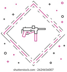 Línea Subfusil M3, icono de pistola de grasa aislado sobre fondo blanco. Concepto de contorno colorido. Vector