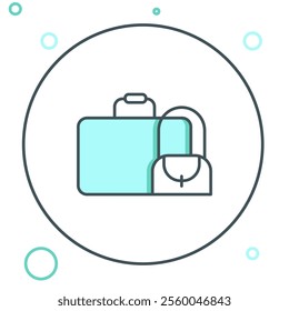 Line Suitcase for travel icon isolated on white background. Traveling baggage sign. Travel luggage icon. Colorful outline concept. Vector