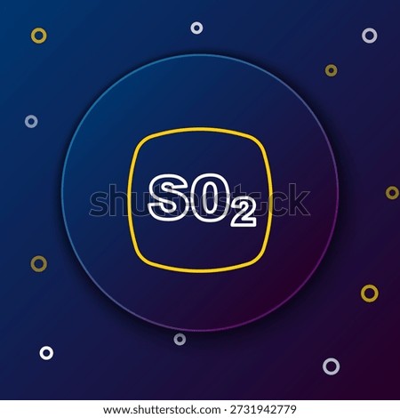 Line Sulfur dioxide SO2 gas molecule icon isolated on blue background. Structural chemical formula and molecule model. Colorful outline concept. Vector