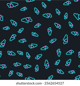 Line Sun and cloud weather icon isolated seamless pattern on black background.  Vector