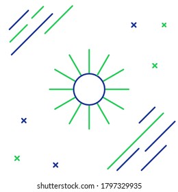Icono de Line Sun aislado en fondo blanco. Símbolo de verano. Buen día soleado. Concepto de esquema colorido. Vector