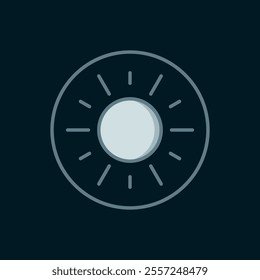 Line Sun icon isolated on black background. Flat filled outline style with shadow. Vector
