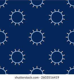 Line Sun icon isolated seamless pattern on blue background.  Vector