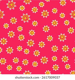 Line Sun icon isolated seamless pattern on red background.  Vector
