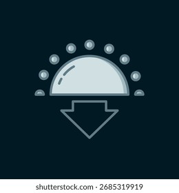 Icono de la puesta del sol de la línea aislado en fondo negro. Estilo de contorno relleno plano con sombra. Vector