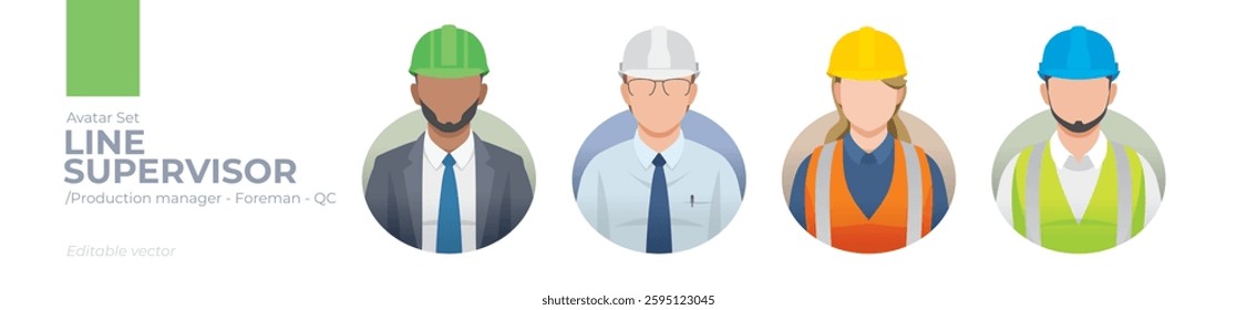 Line Supervisor worker picture avatar icons. Illustration of men and women wearing office suit