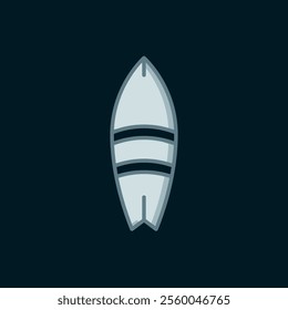 Line Surfboard icon isolated on black background. Surfing board. Extreme sport. Sport equipment. Flat filled outline style with shadow. Vector