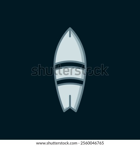 Line Surfboard icon isolated on black background. Surfing board. Extreme sport. Sport equipment. Flat filled outline style with shadow. Vector