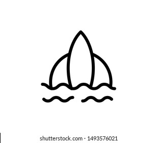 Line surfing icon isolated on white background. Outline surfboard symbol for website design, mobile application, ui. Surfing pictogram. Vector illustration, editable strok. Eps10