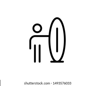 Line surfing icon isolated on white background. Outline surfboard symbol for website design, mobile application, ui. Surfing pictogram. Vector illustration, editable strok. Eps10