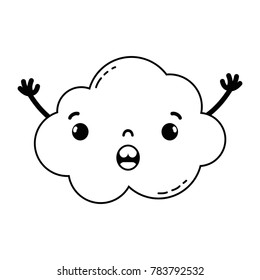 line surprised and cute cloud kawaii weather with arms