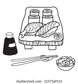 Line Sushi und Rollen Symbol Set, Vektordesign.
