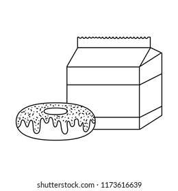 line sweet donut with milk box snack