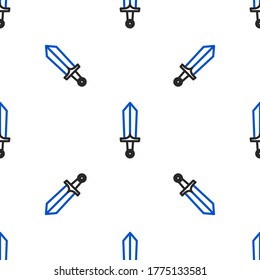 Line Sword for game icon isolated seamless pattern on white background. Colorful outline concept. Vector