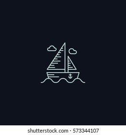 Line Symbol, Boat on sea, Sail concept, vector design element