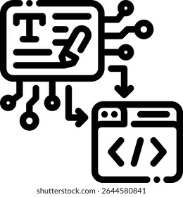 Símbolo de linha para converter prompts em código usando AI. Ideal para plataformas sem código e aplicativos de geração de código.