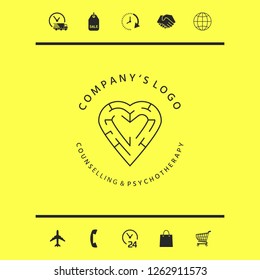 Line symbol,  Logo - a heart with the labirint - a symbol of the search for love, happiness, rapport.