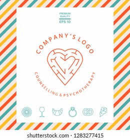 Line symbol,  Logo - a heart with the labirint - a symbol of the search for love, happiness, rapport.