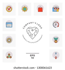 Line symbol,  Logo - a heart with the labirint - a symbol of the search for love, happiness, rapport.