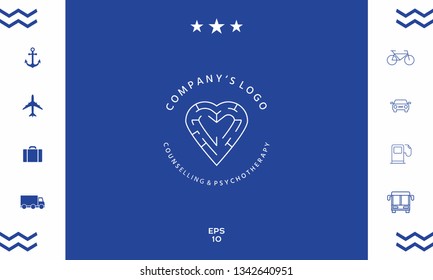 Line symbol,  Logo - a heart with the labirint - a symbol of the search for love, happiness, rapport.