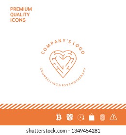Line symbol,  Logo - a heart with the labirint - a symbol of the search for love, happiness, rapport.