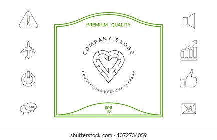 Line symbol,  Logo - a heart with the labirint - a symbol of the search for love, happiness, rapport.