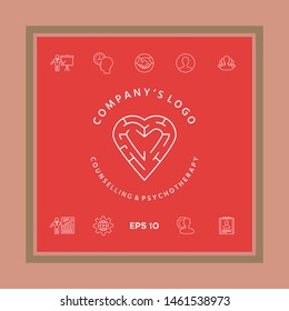 Line symbol, Logo - a heart with the labirint - a symbol of the search for love, happiness, rapport.
