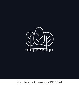 Line Symbol, Trees on meadow, Forest concept, vector design element