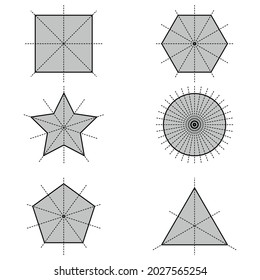 Symmetrie der quadratischen gleichseitigen Dreieckskreis-Sternenpentagon-Hexagon