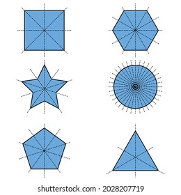 Symmetrie der quadratischen gleichseitigen Dreieckskreis-Sternenpentagon-Hexagon