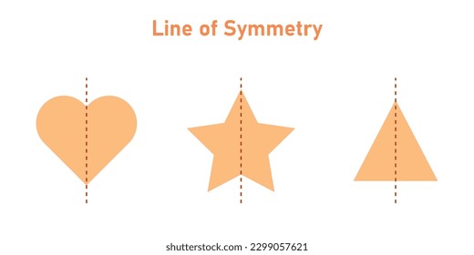 Line of symmetry of triangle, heart and star. Vertical line of symmetry. Vector illustration isolated on white background.