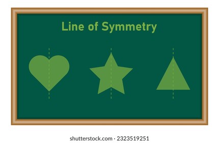 Line of symmetry of triangle, heart and star. Vertical line of symmetry. Mathematics resources for teachers and students.