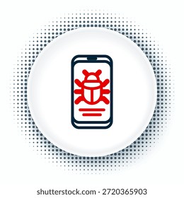 Line System bug on mobile icon isolated on white background. Code bug concept. Bug in the system. Bug searching. Colorful outline concept. Vector