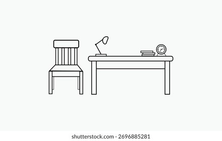 Diseño de mesa y silla de Vector de línea.