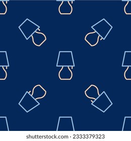 Icono de la lámpara de la mesa de línea aislado con un patrón sin fisuras en el fondo azul. Luz nocturna.  Vector