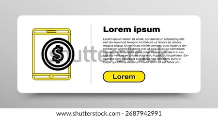 Line Tablet with dollar symbol icon isolated on white background. Online shopping concept. Financial mobile phone. Online payment. Colorful outline concept. Vector