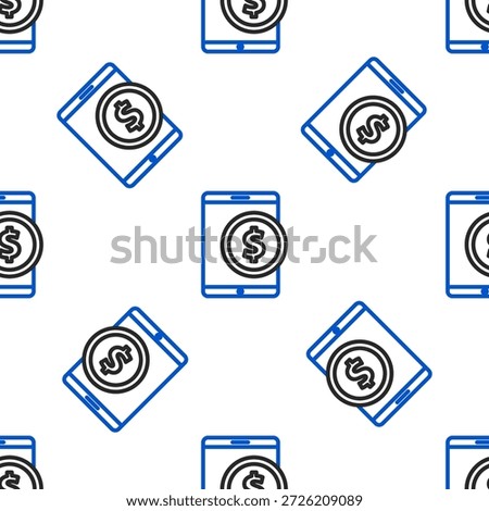 Line Tablet with dollar symbol icon isolated seamless pattern on white background. Online shopping concept. Financial mobile phone. Online payment. Colorful outline concept. Vector