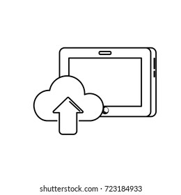 line tablet technology with cloud data icon