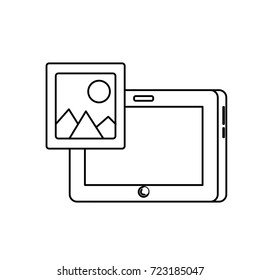 line tablet technology with picture icon