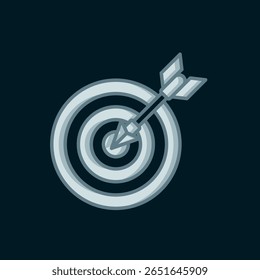 Line Target with arrow icon isolated on black background. Dart board sign. Archery board icon. Dartboard sign. Business goal concept. Flat filled outline style with shadow. Vector